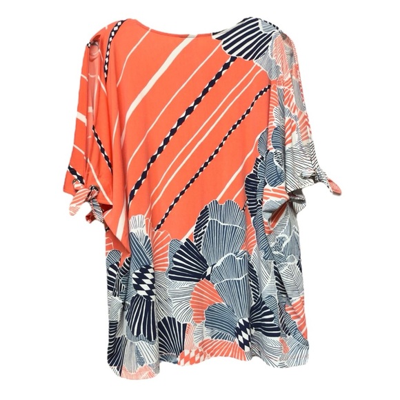 Chico's Orange Graphic 3/4 Sleeve Blouse - Picture 2 of 4